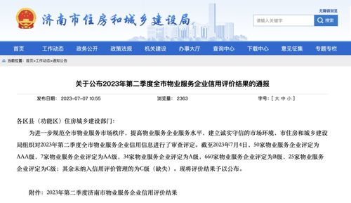 濟南公布第二季度物業(yè)服務企業(yè)信用評價結果,50家物業(yè)服務企業(yè)獲評 aaa 級